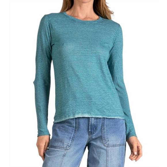 NEW ELAN long sleeve crewneck top in peacock (teal) - Picture 1 of 3
